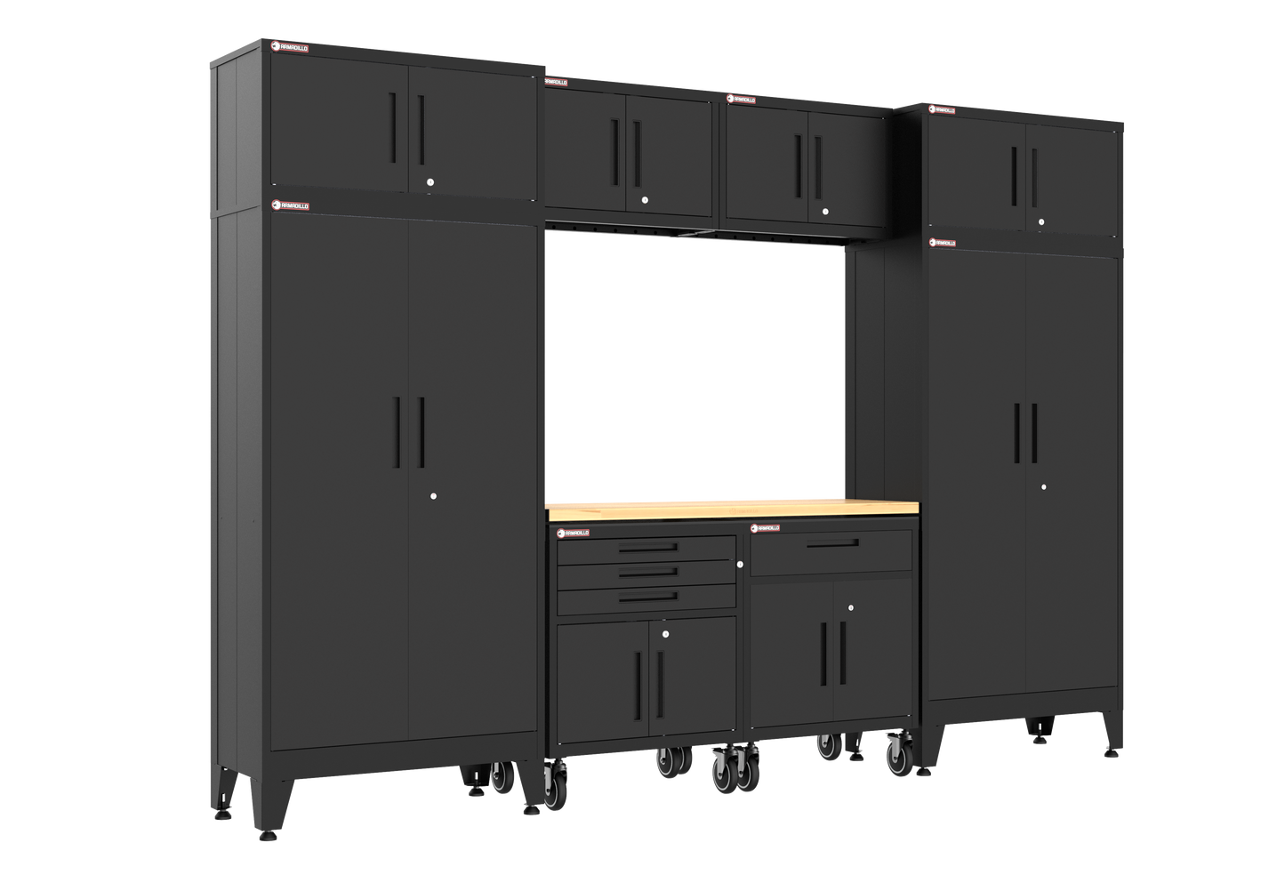 9-Piece Garage Cabinet Storage and Organization Set with Wheels in Black
