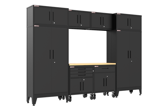 9-Piece Garage Cabinet Storage and Organization Set with Wheels in Black