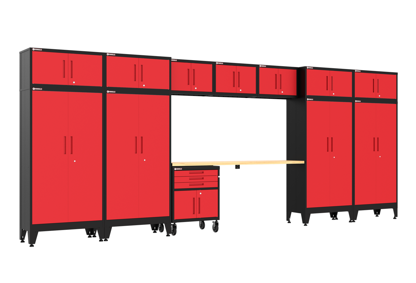13-Piece Garage Cabinet Storage and Organization Set with Wheels in Red