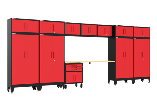 13-Piece Garage Cabinet Storage and Organization Set with Wheels in Red