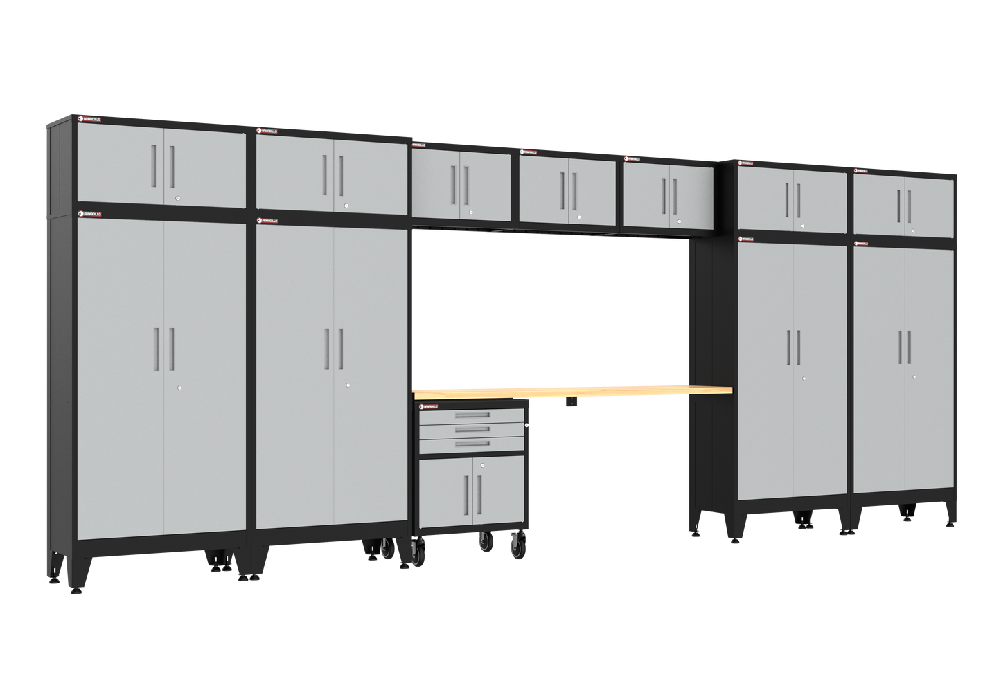 13-Piece Garage Cabinet Storage and Organization Set with Wheels in Grey