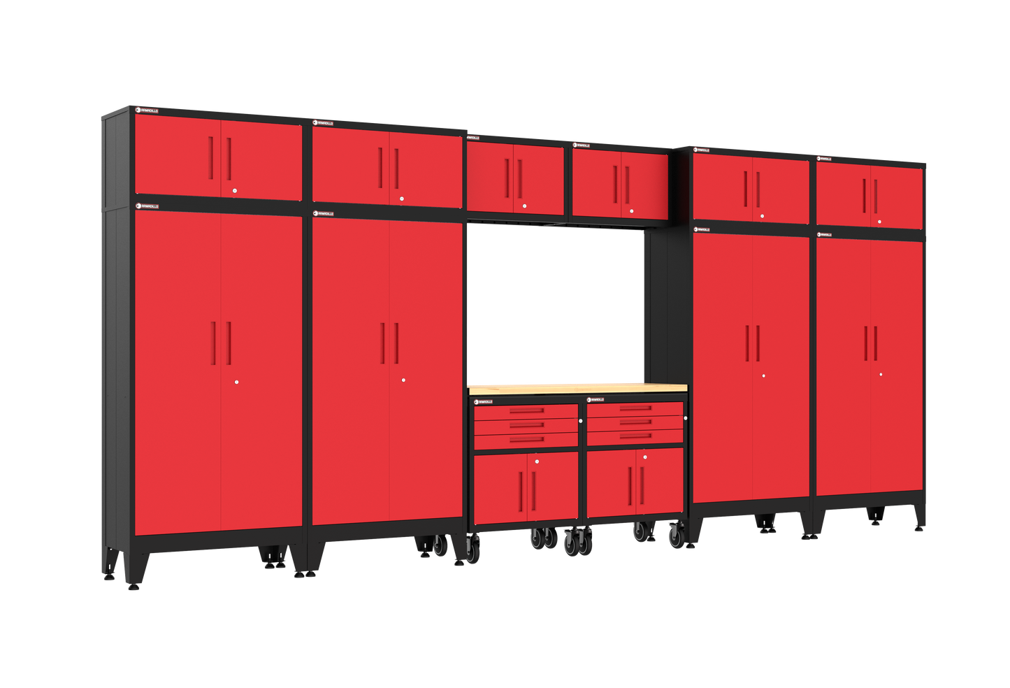 13-Piece Garage Cabinet Storage and Organization Set with Wheels in Red