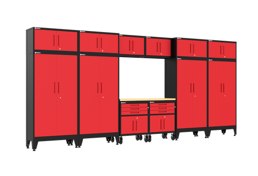 13-Piece Garage Cabinet Storage and Organization Set with Wheels in Red