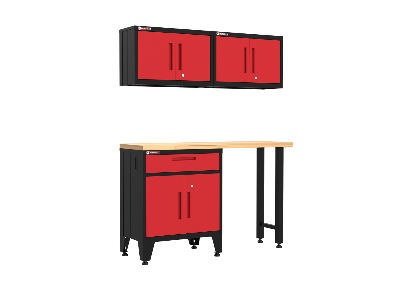 4-Piece Garage Cabinet Storage and Organization Set with Levelers in Red