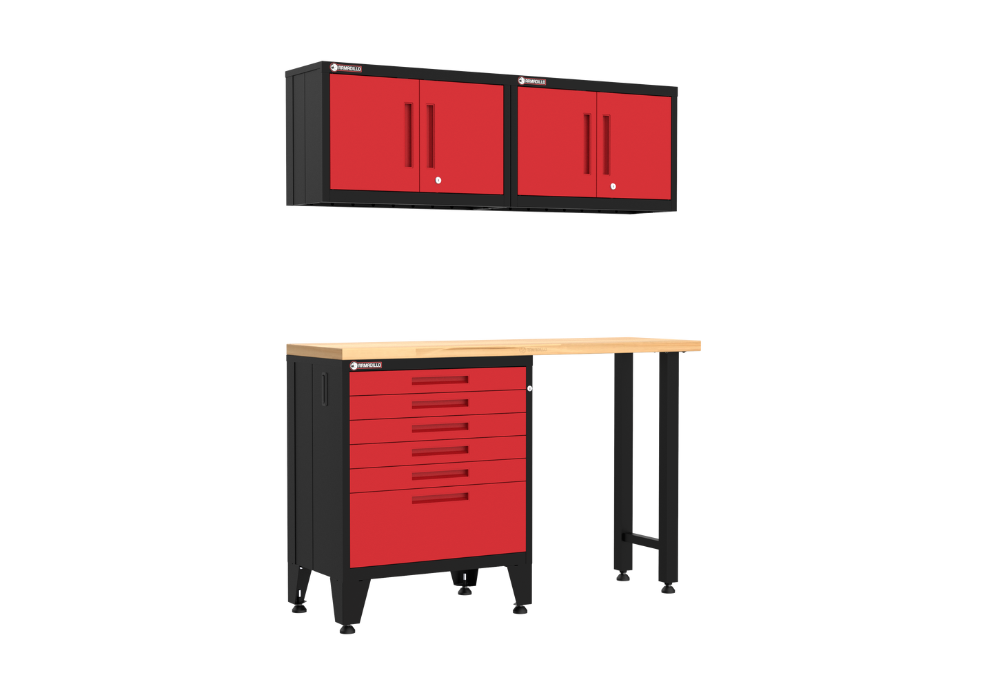 4-Piece Garage Cabinet Storage and Organization Set with Levelers in Red