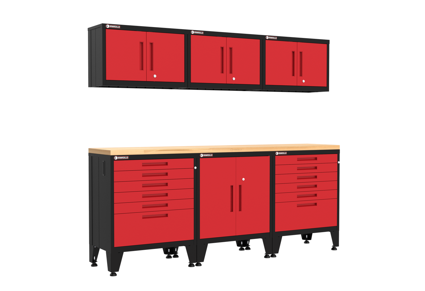 7-Piece Garage Cabinet Storage and Organization Set with Levelers in Red