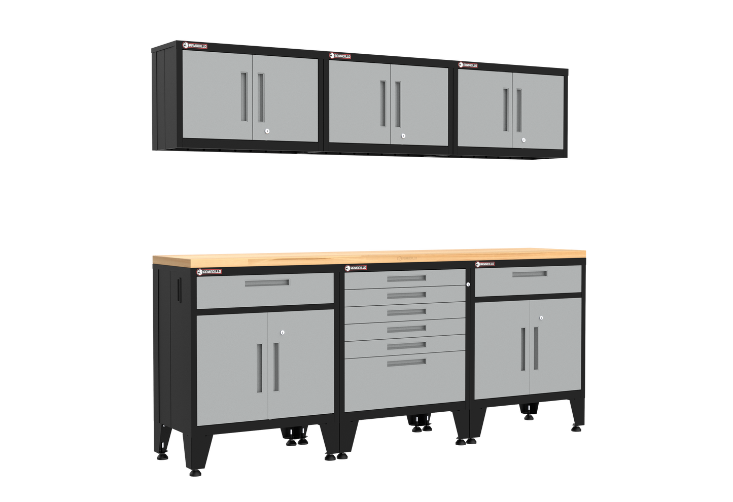 7-Piece Garage Cabinet Storage and Organization Set with Levelers in Grey