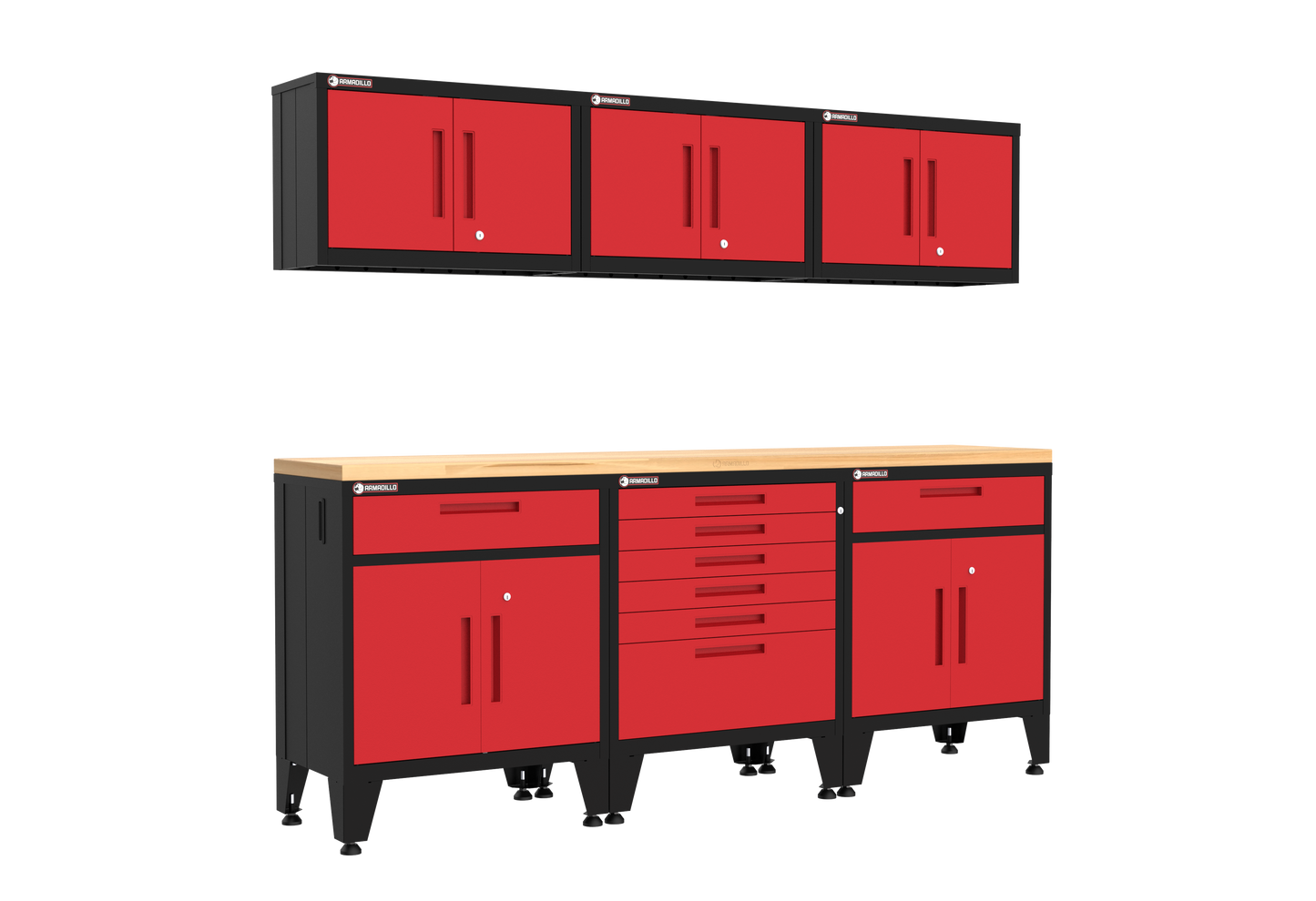 7-Piece Garage Cabinet Storage and Organization Set with Levelers in Red