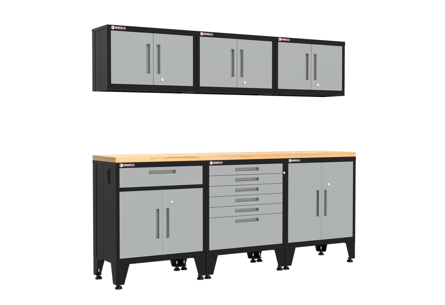 7-Piece Garage Cabinet Storage and Organization Set with Levelers in Grey