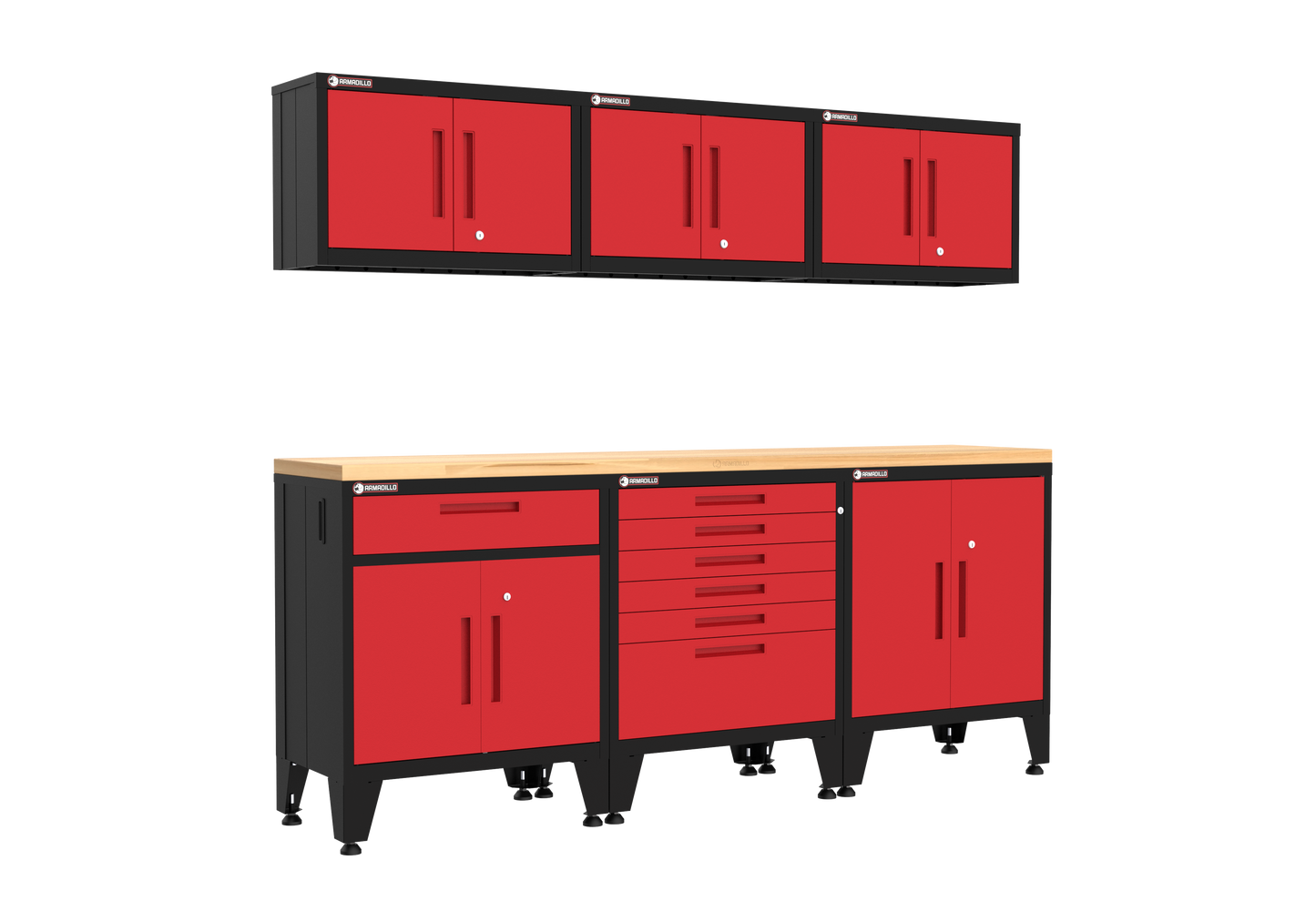7-Piece Garage Cabinet Storage and Organization Set with Levelers in Red
