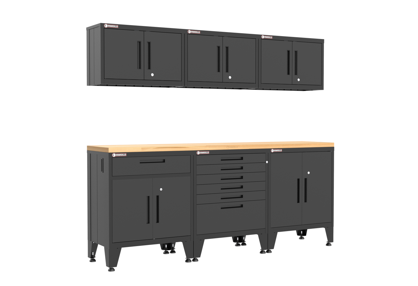 7-Piece Garage Cabinet Storage and Organization Set with Levelers in Black