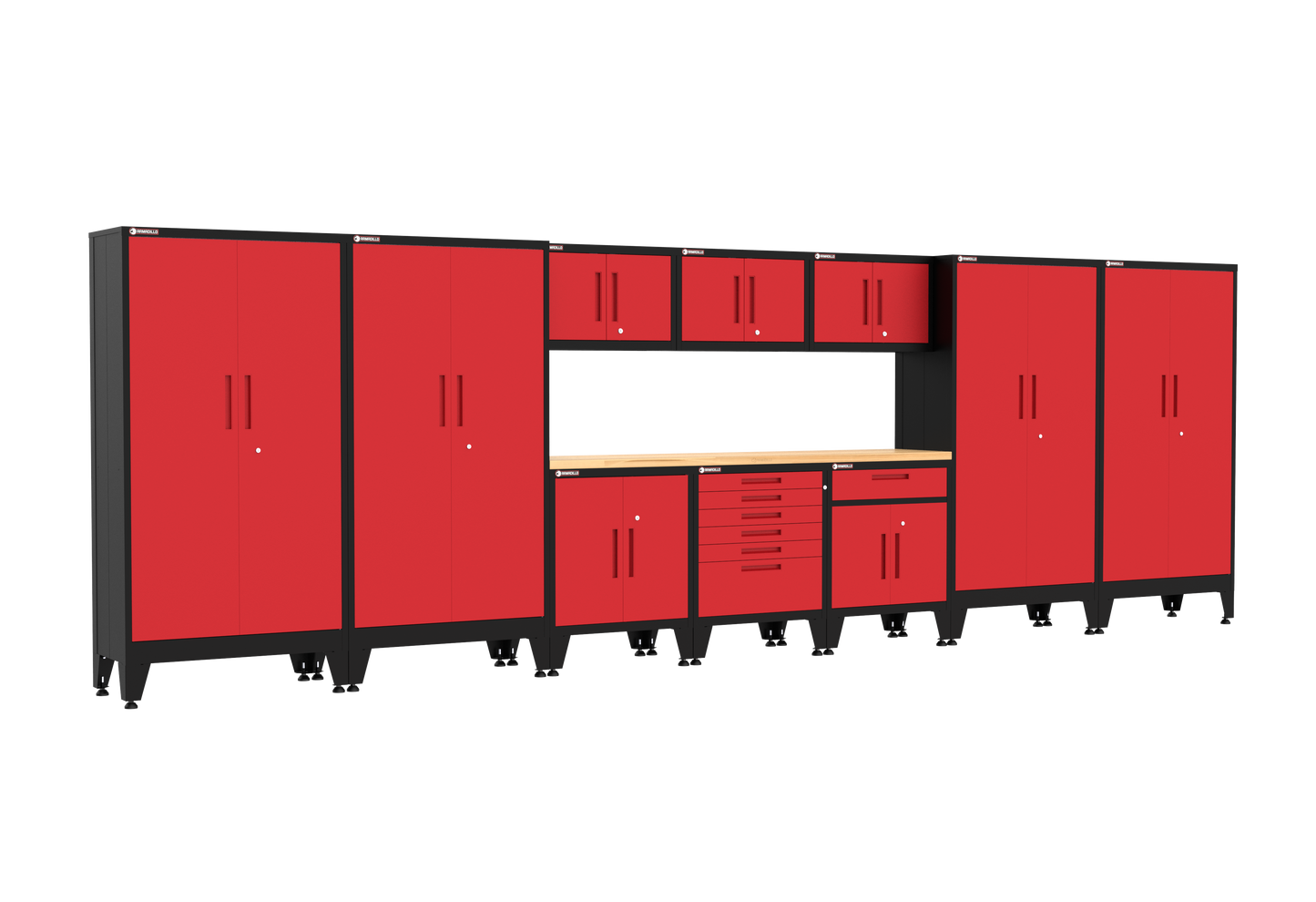 11-Piece Garage Cabinet Storage and Organization Set with Levelers in Red