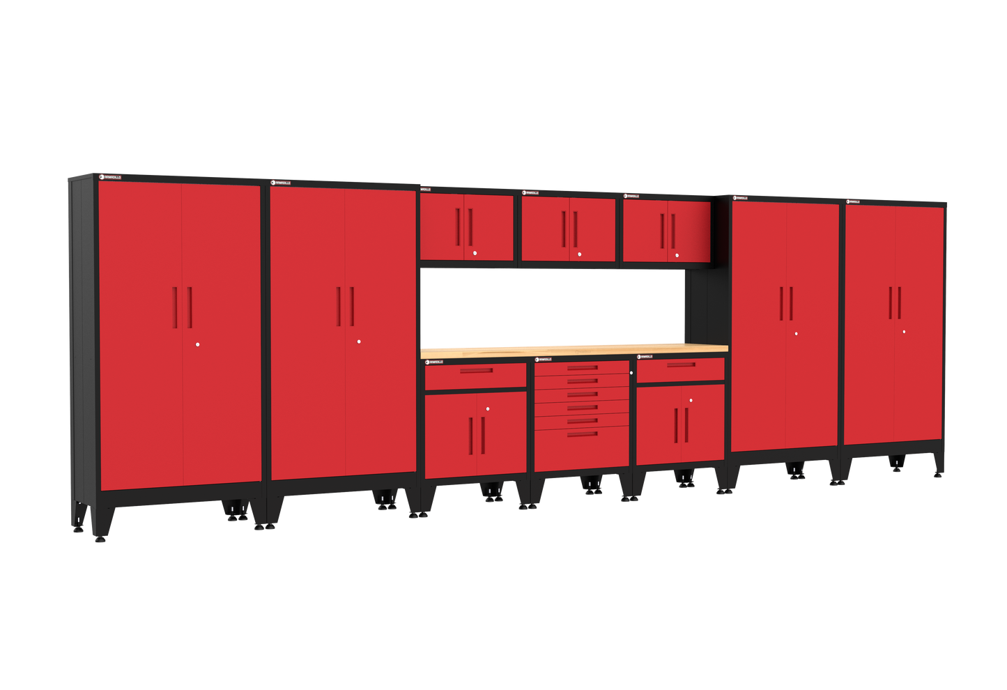 11-Piece Garage Cabinet Storage and Organization Set with Levelers in Red