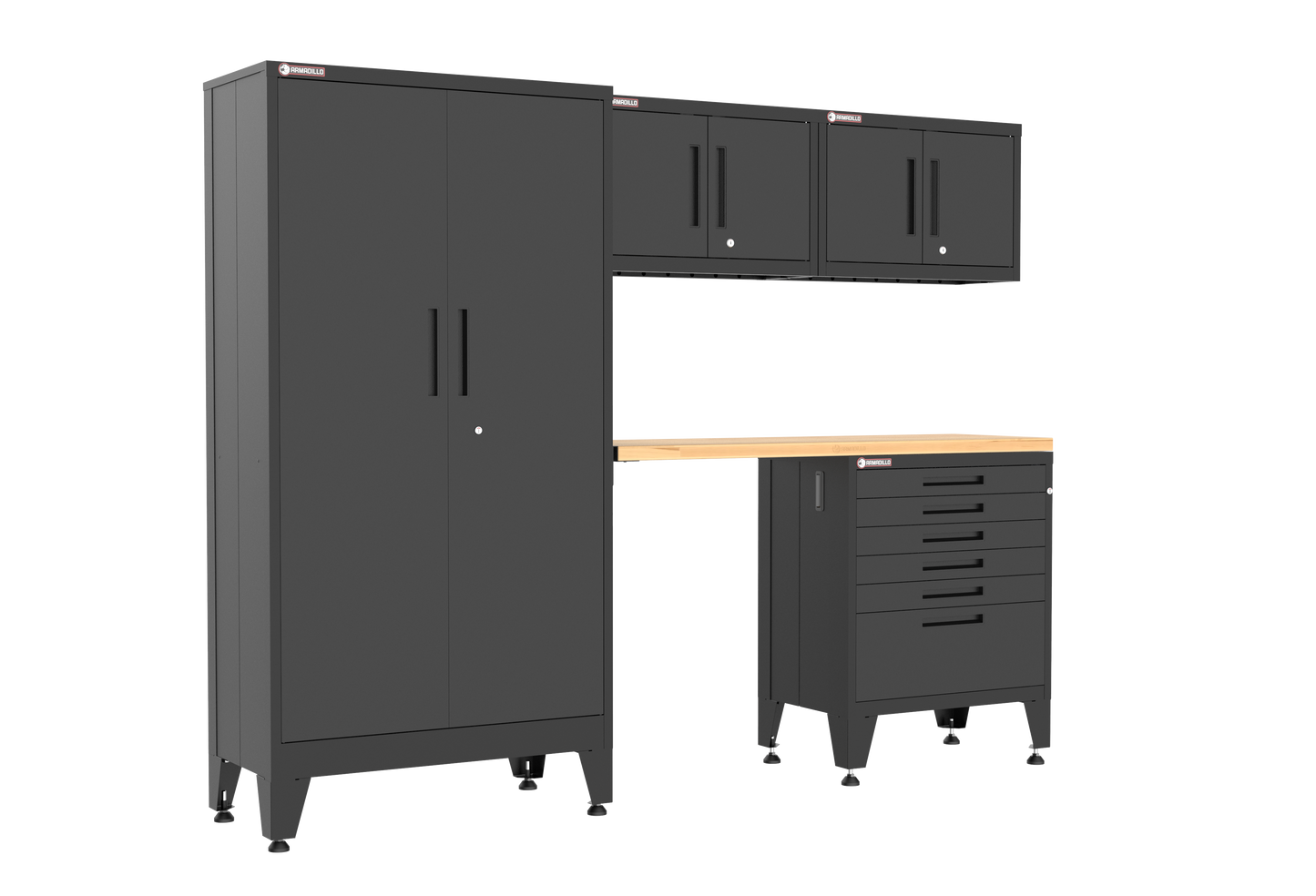 5-Piece Garage Cabinet Storage and Organization Set with Levelers in Black