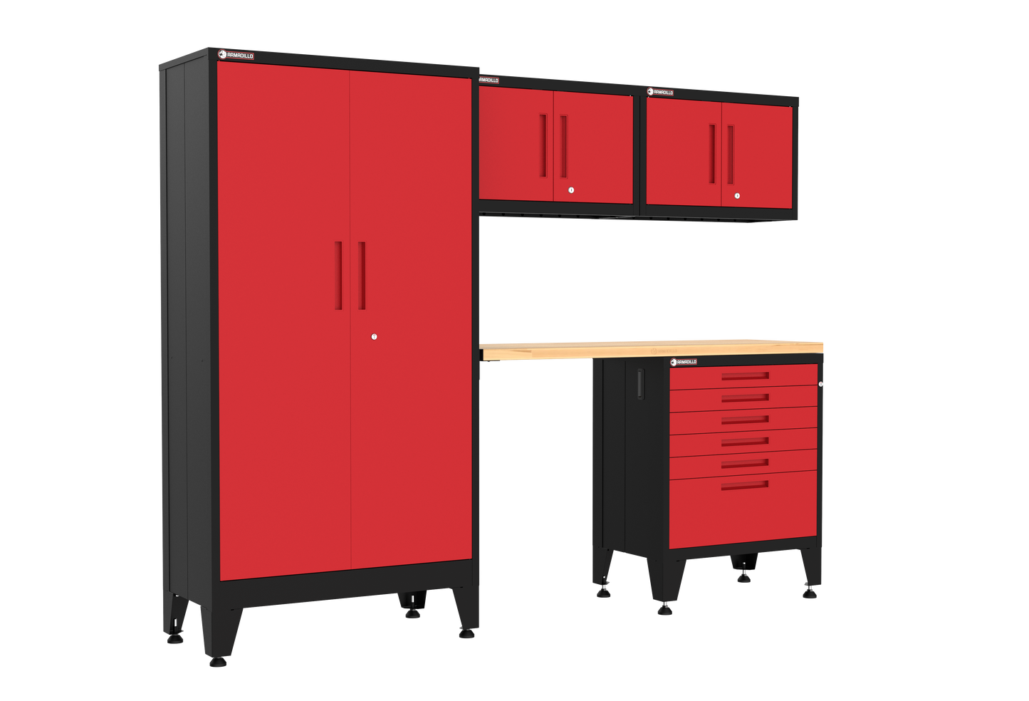 5-Piece Garage Cabinet Storage and Organization Set with Levelers in Red