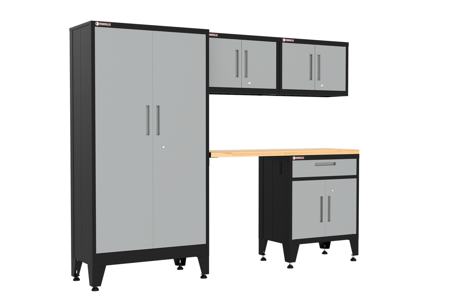 5-Piece Garage Cabinet Storage and Organization Set with Levelers in Grey