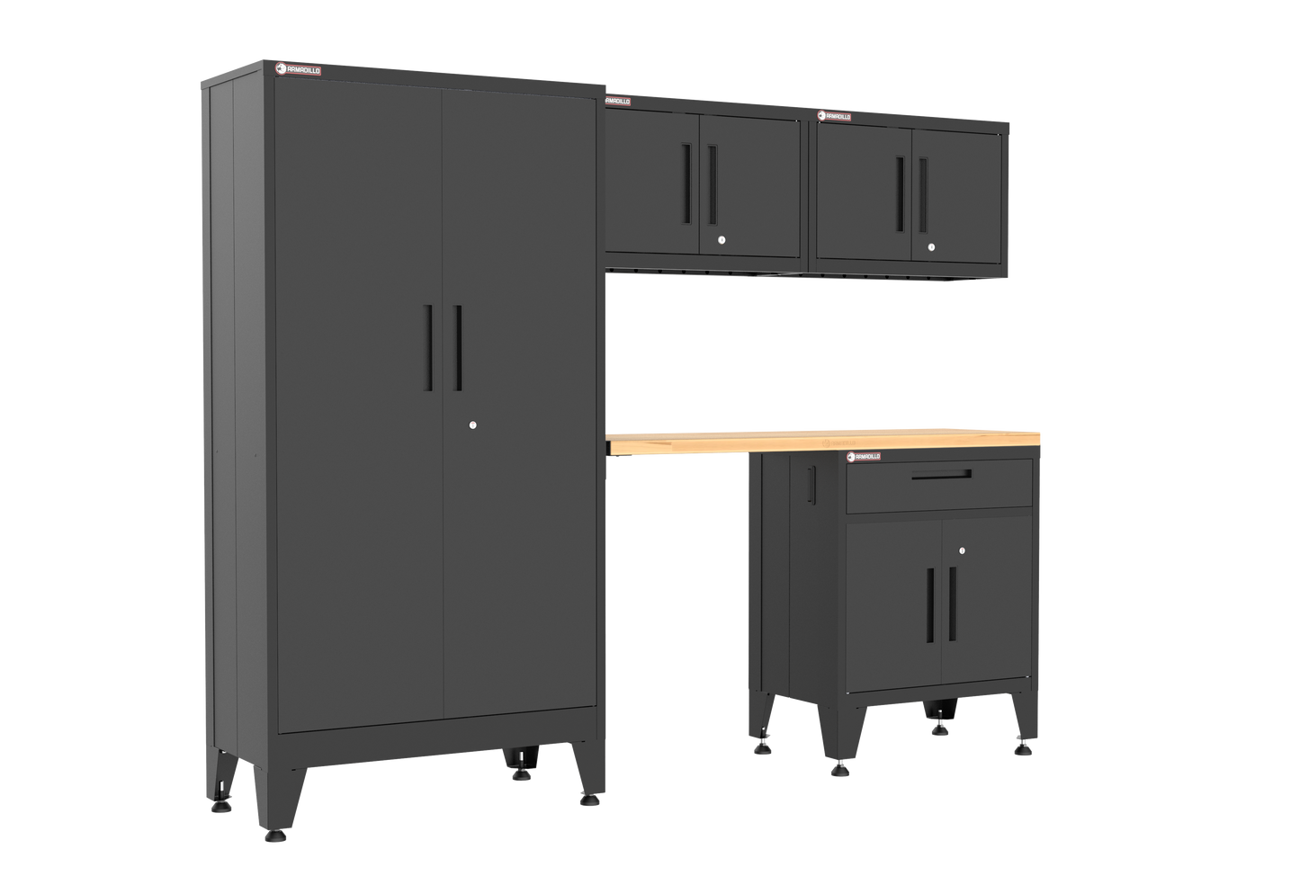 5-Piece Garage Cabinet Storage and Organization Set with Levelers in Black