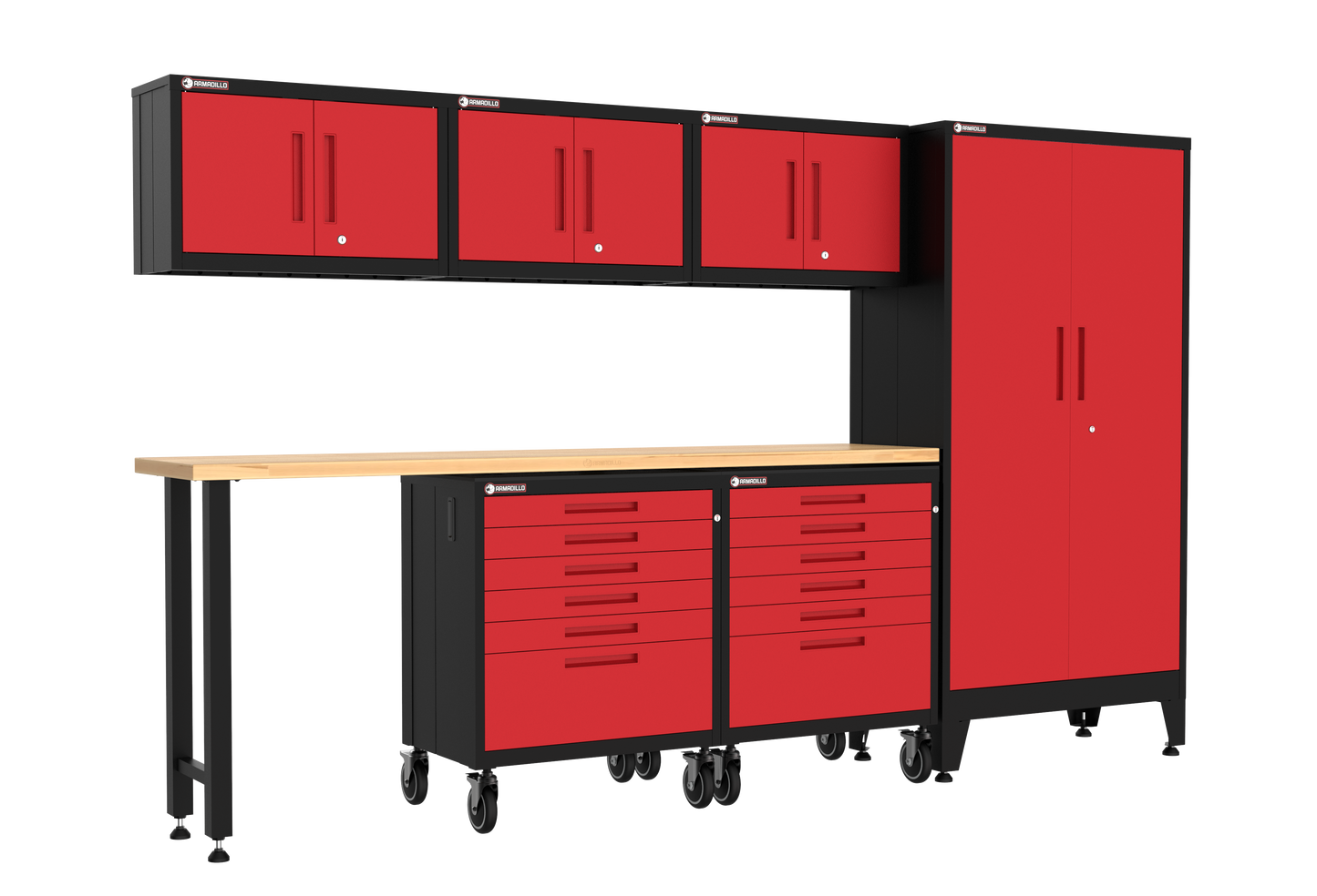 7-Piece Garage Cabinet Storage and Organization Set with Wheels in Red