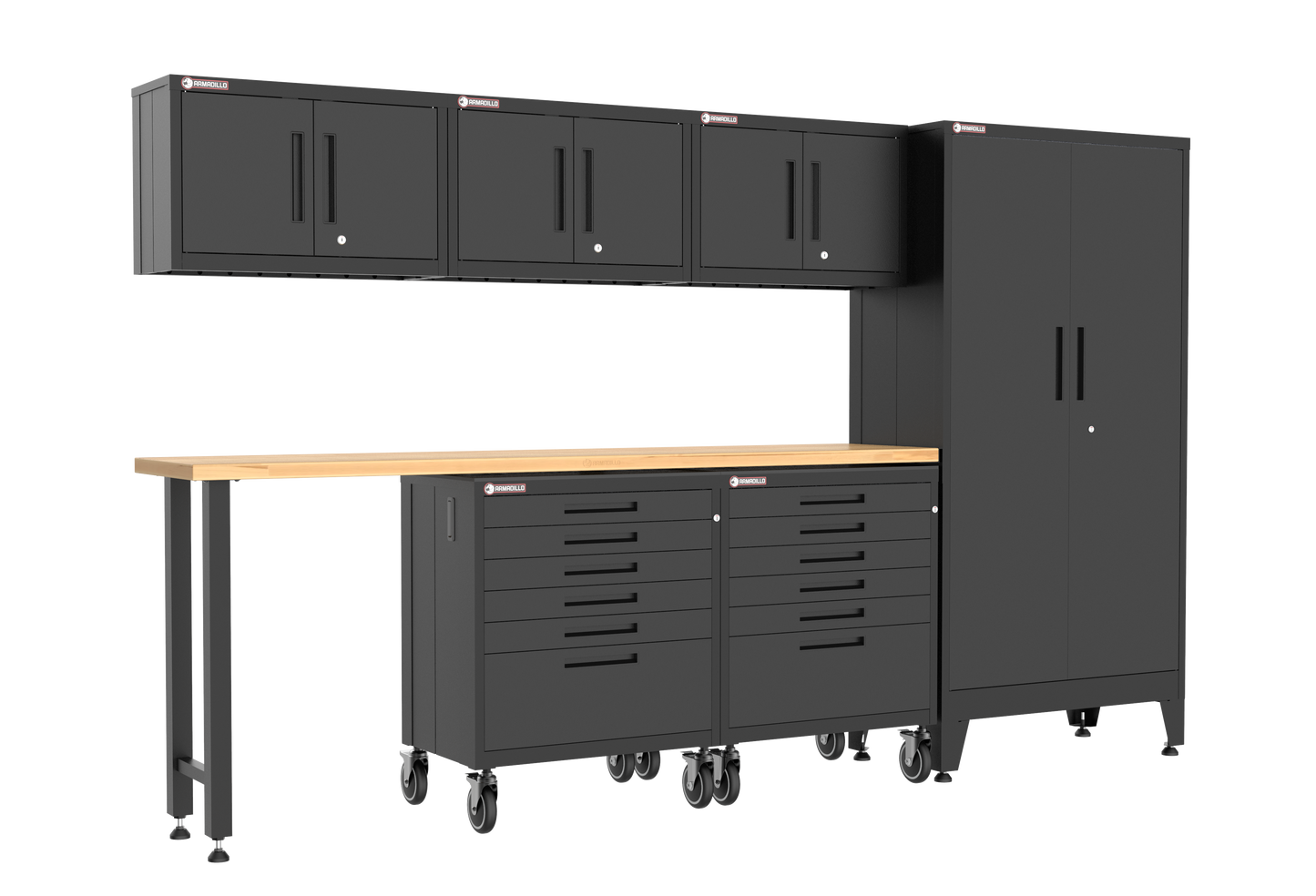 7-Piece Garage Cabinet Storage and Organization Set with Wheels in Black