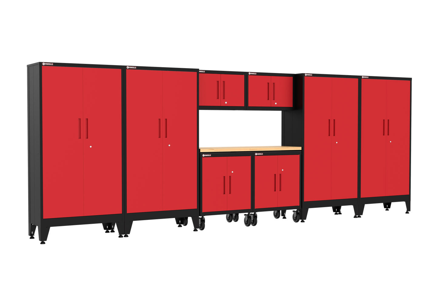 9-Piece Garage Cabinet Storage and Organization Set with Wheels in Red