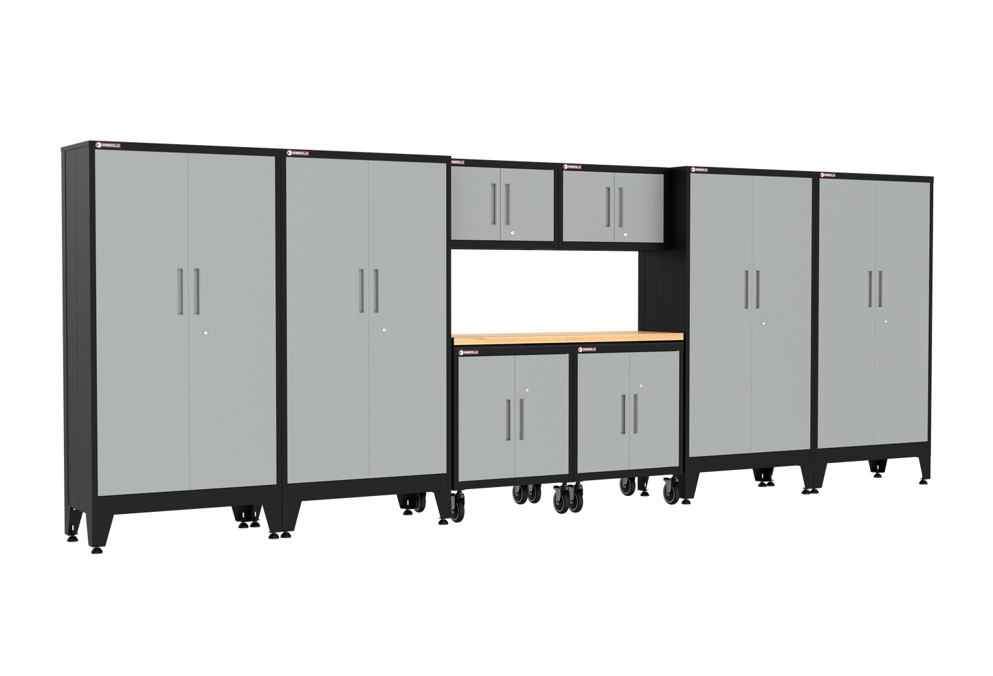 9-Piece Garage Cabinet Storage and Organization Set with Wheels in Grey