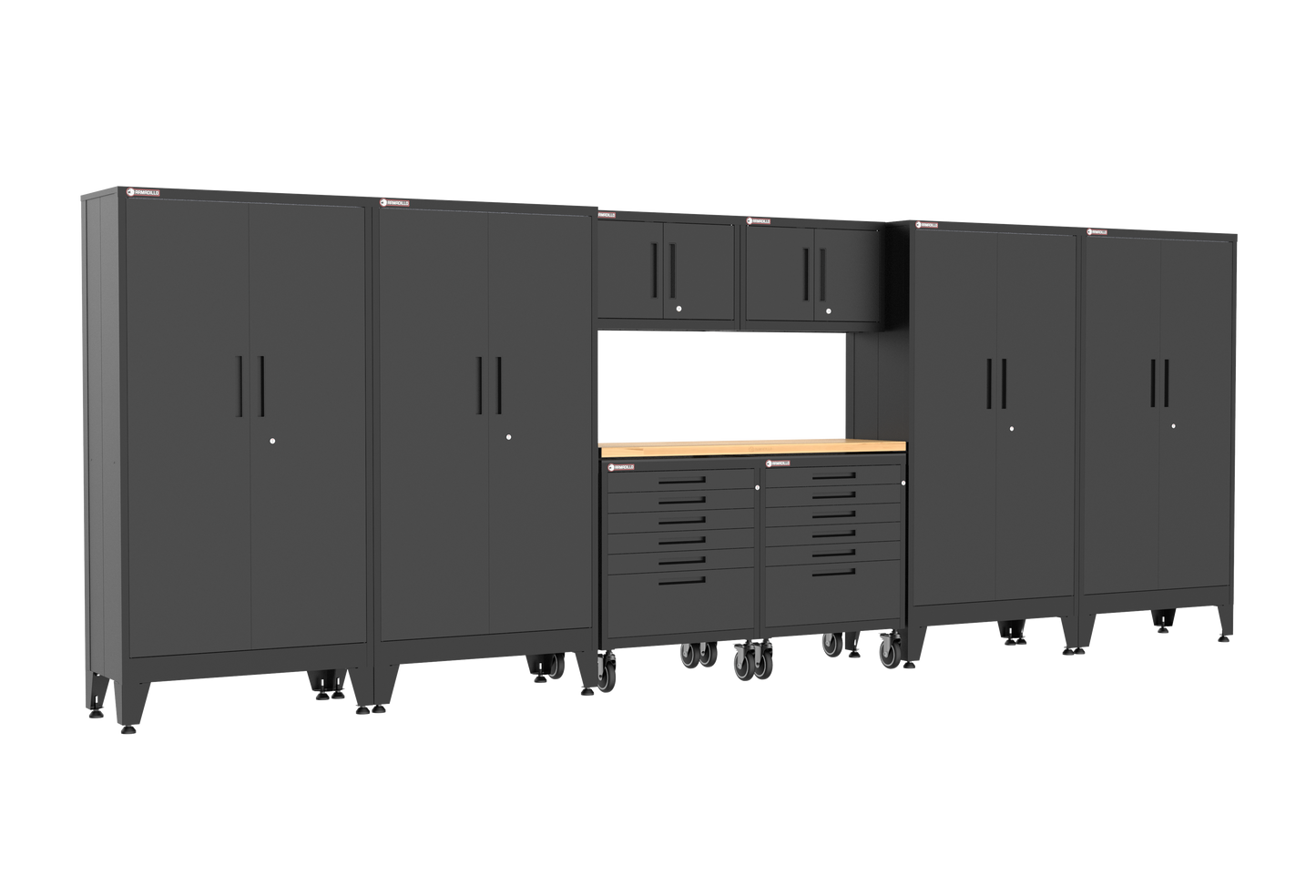 9-Piece Garage Cabinet Storage and Organization Set with Wheels in Black