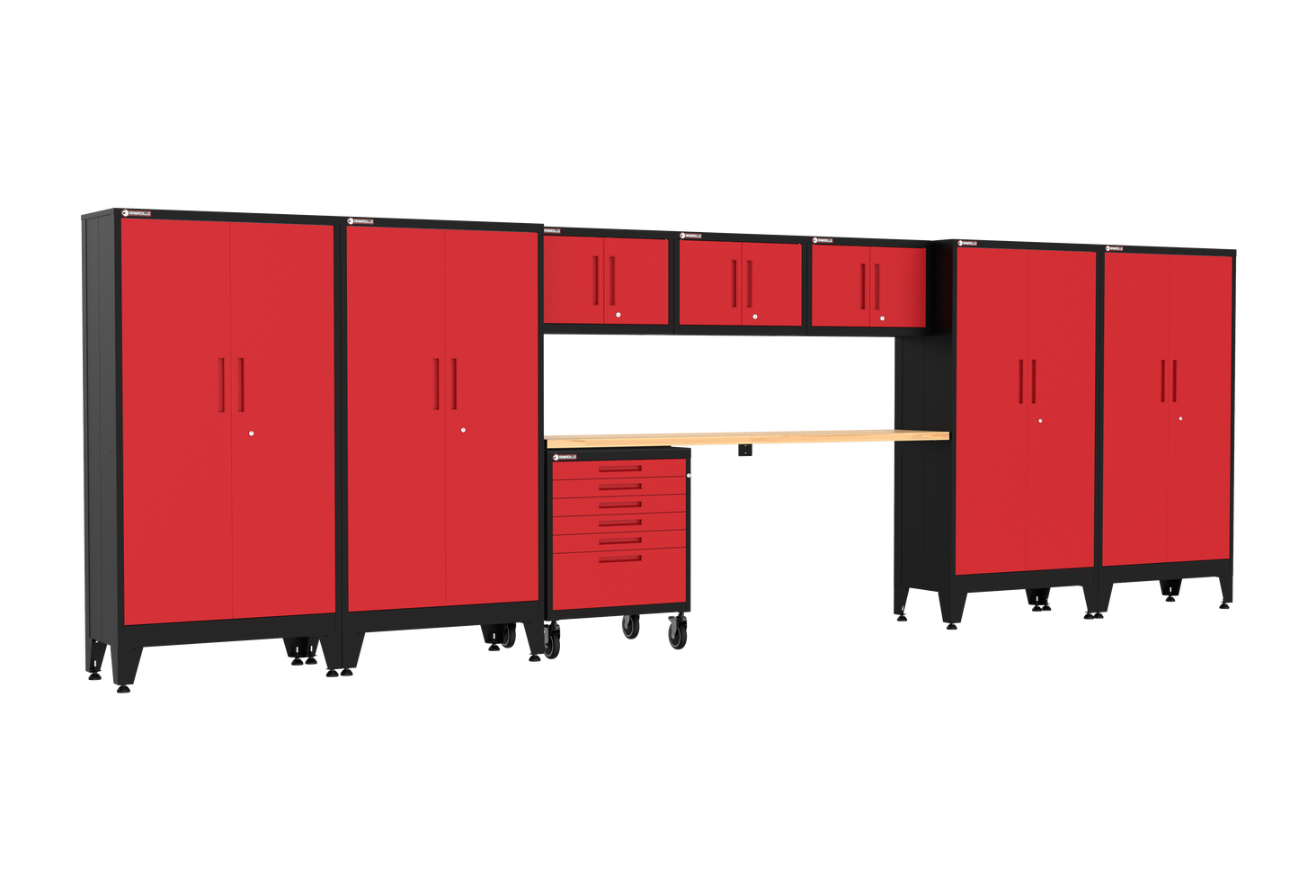 9-Piece Garage Cabinet Storage and Organization Set with Wheels in Red