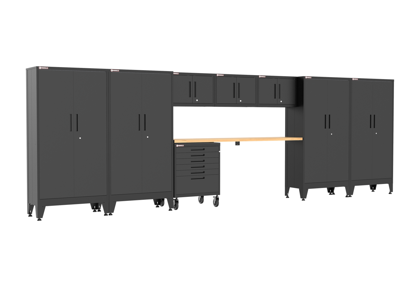 9-Piece Garage Cabinet Storage and Organization Set with Wheels in Black