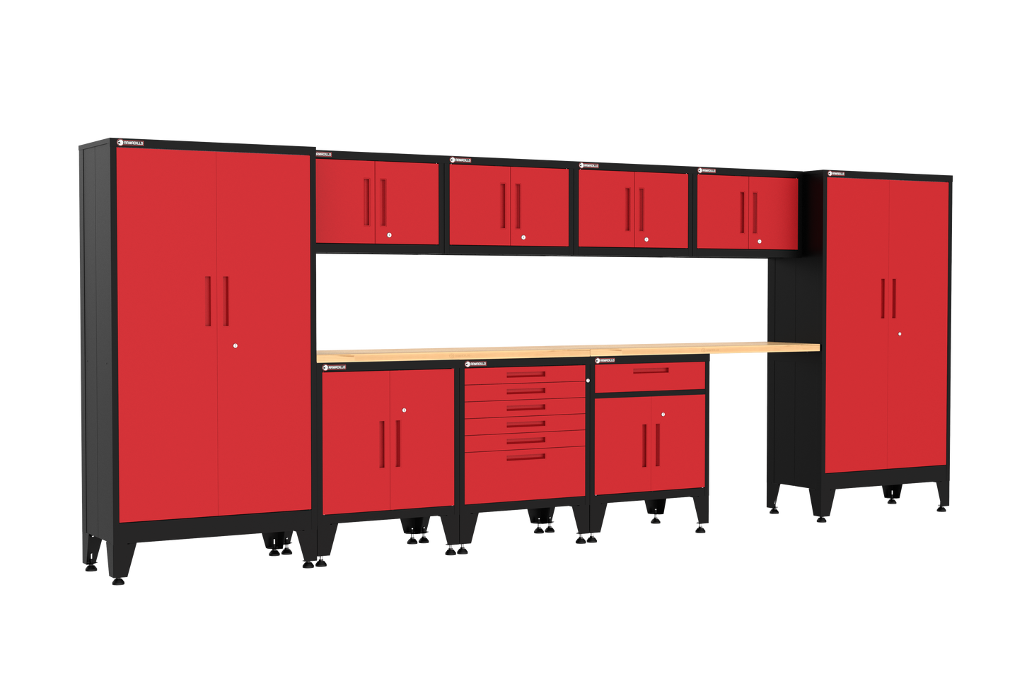 11-Piece Garage Cabinet Storage and Organization Set with Levelers in Red