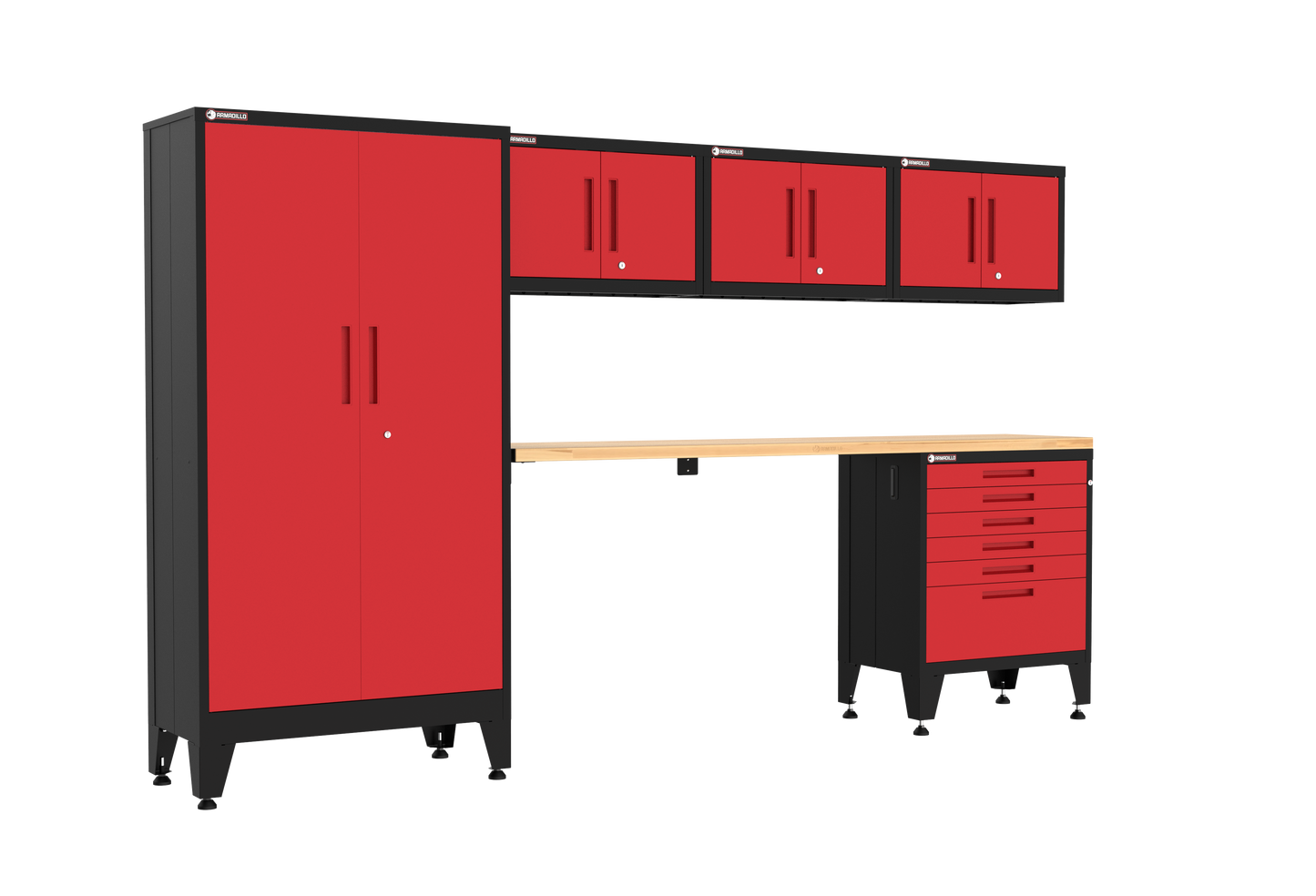 6-Piece Garage Cabinet Storage and Organization Set with Levelers in Red