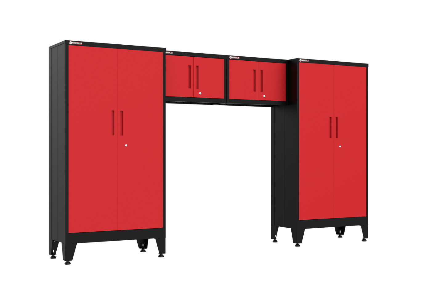 4-Piece Garage Cabinet Storage and Organization Set with Levelers in Red