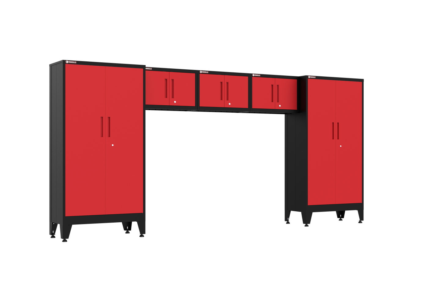 5-Piece Garage Cabinet Storage and Organization Set with Levelers in Red