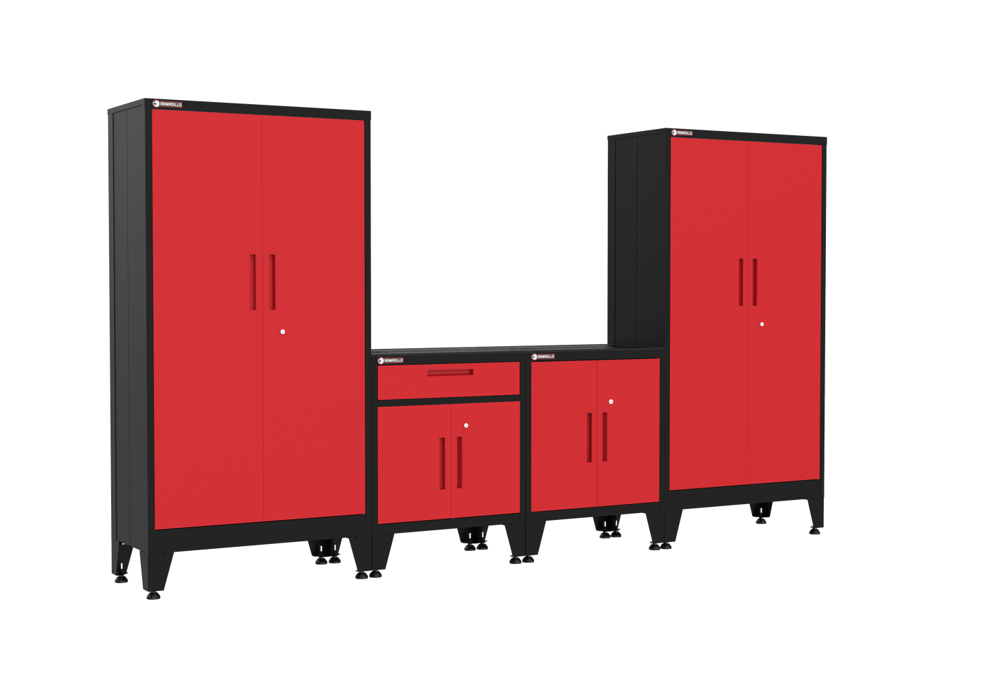 4-Piece Garage Cabinet Storage and Organization Set with Levelers in Red