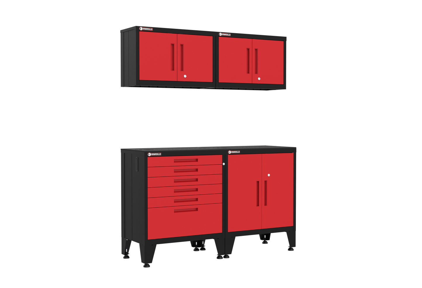 4-Piece Garage Cabinet Storage and Organization Set with Levelers in Red