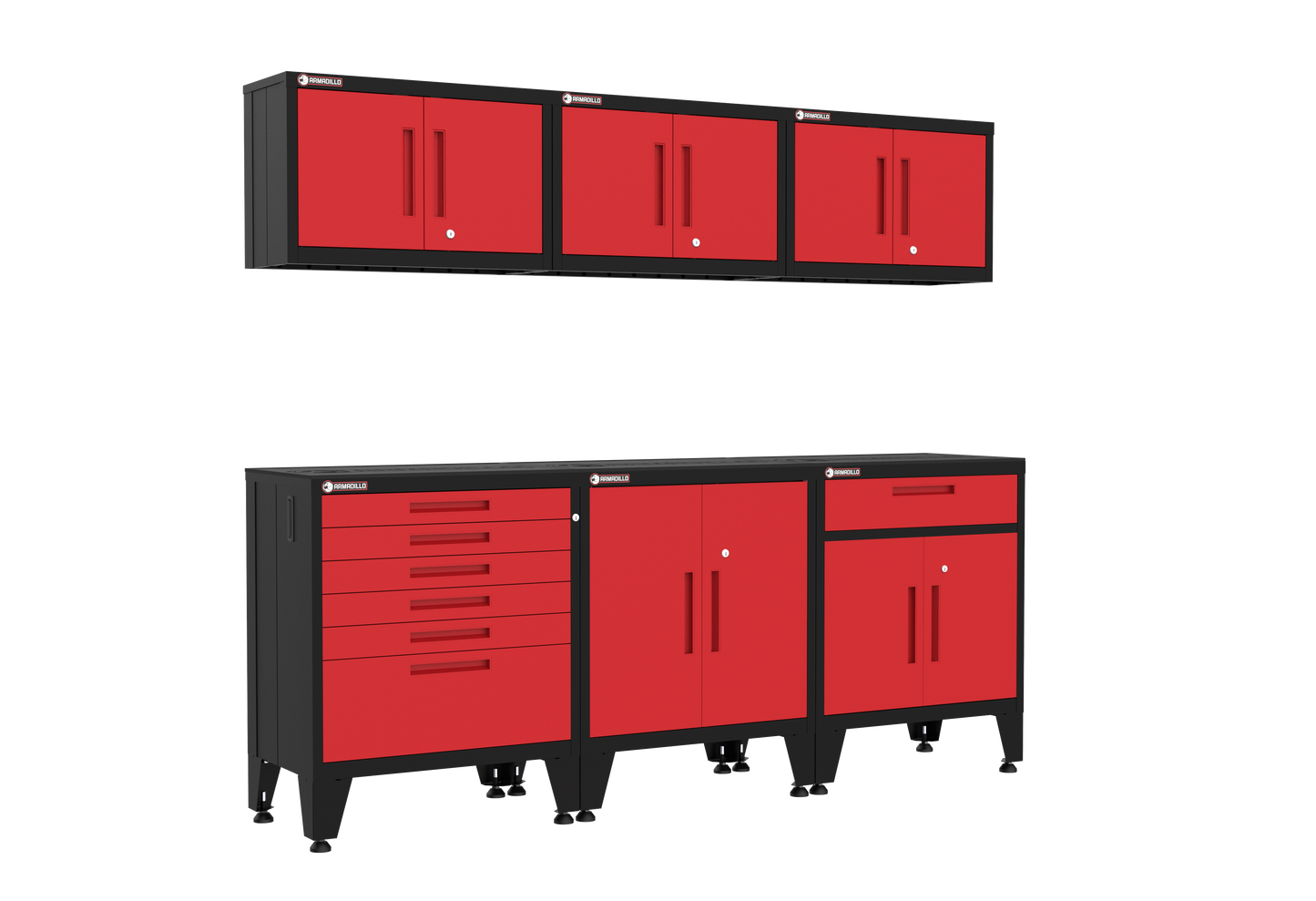 6-Piece Garage Cabinet Storage and Organization Set with Levelers in Red