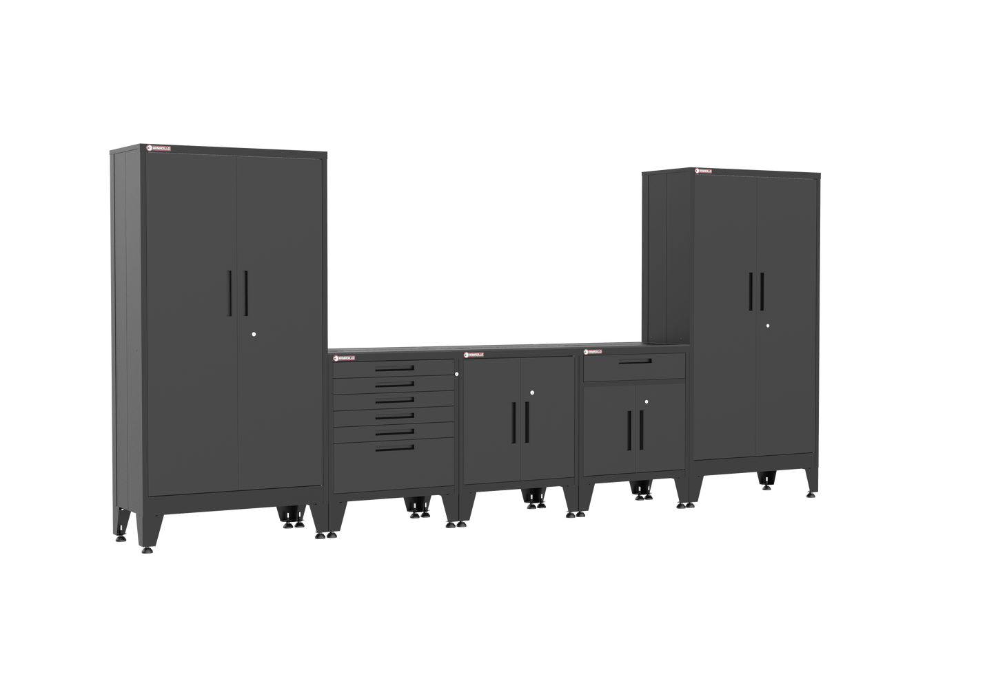 5-Piece Garage Cabinet Storage and Organization Set with Levelers in Black