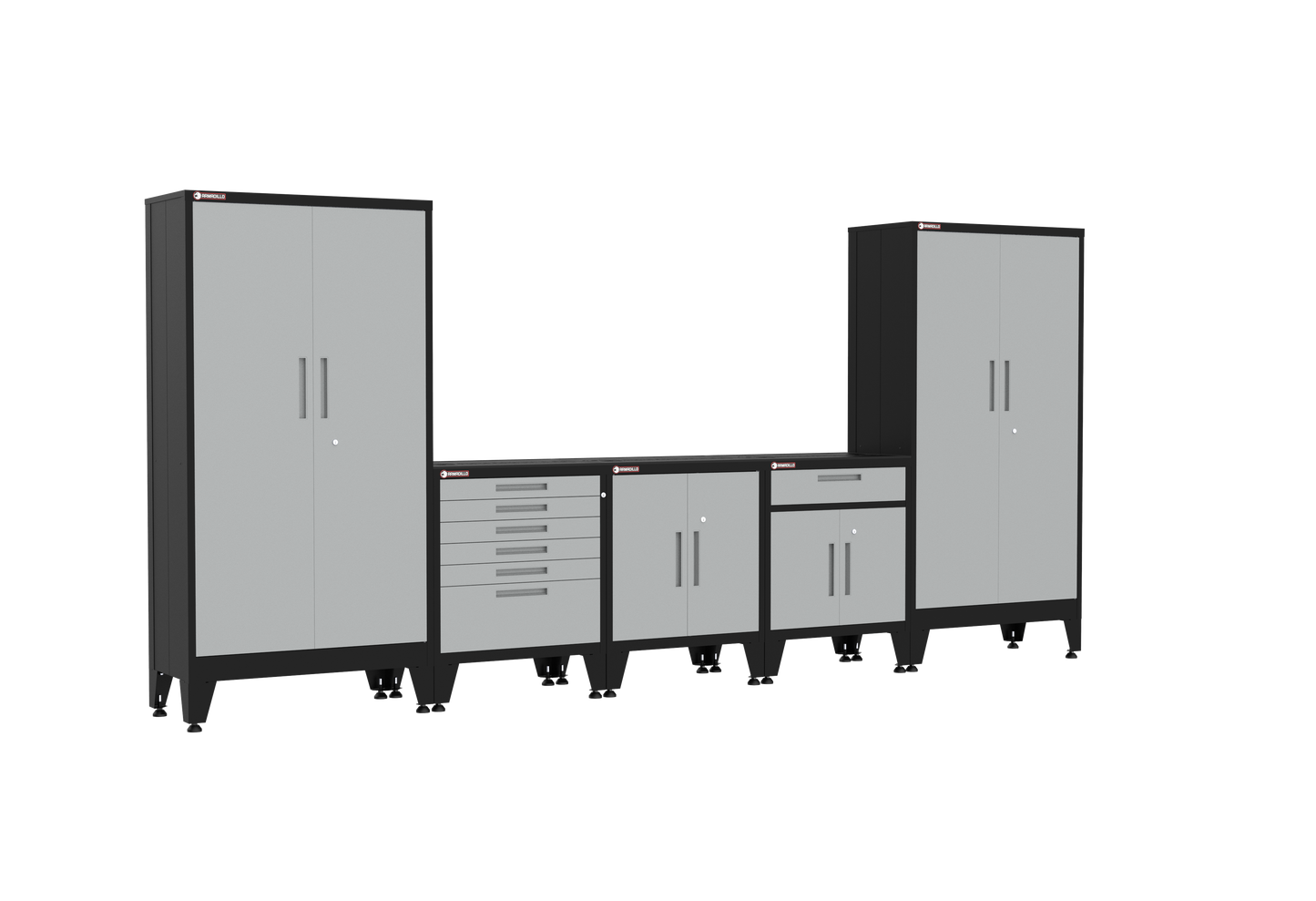 5-Piece Garage Cabinet Storage and Organization Set with Levelers in Grey