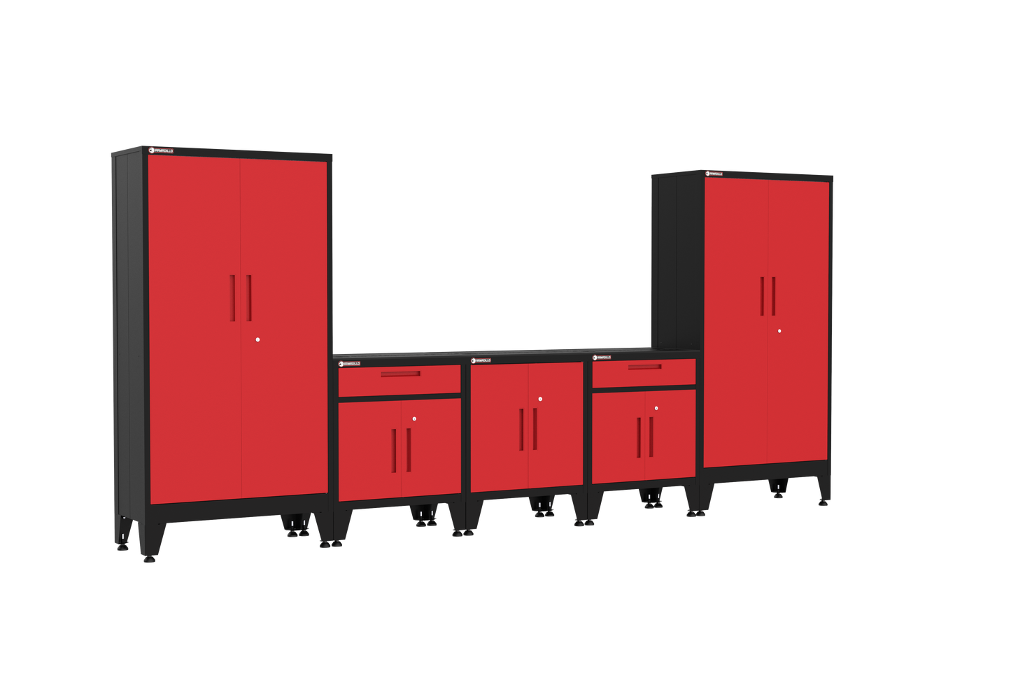 5-Piece Garage Cabinet Storage and Organization Set with Levelers in Red