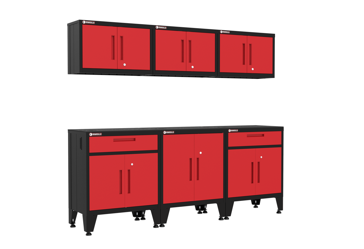 6-Piece Garage Cabinet Storage and Organization Set with Levelers in Red