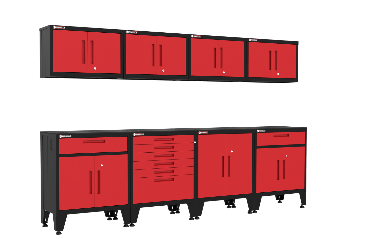 8-Piece Garage Cabinet Storage and Organization Set with Levelers in Red