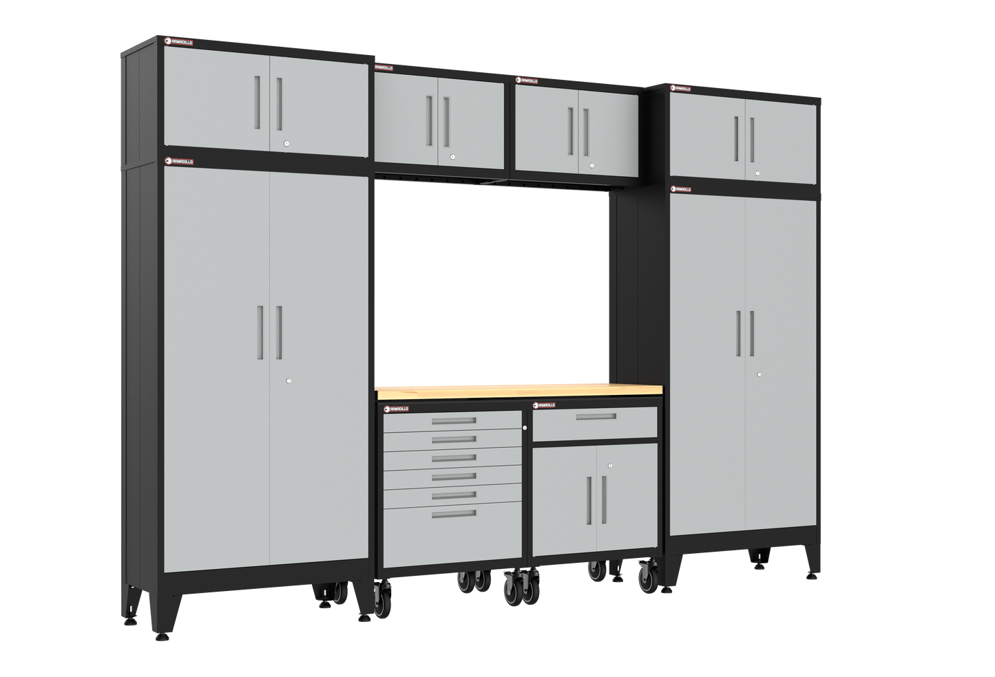 9-Piece Garage Cabinet Storage and Organization Set with Wheels in Grey
