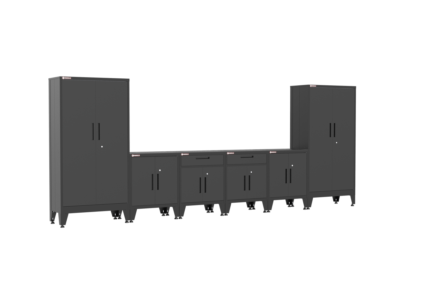 6-Piece Garage Cabinet Storage and Organization Set with Levelers in Black