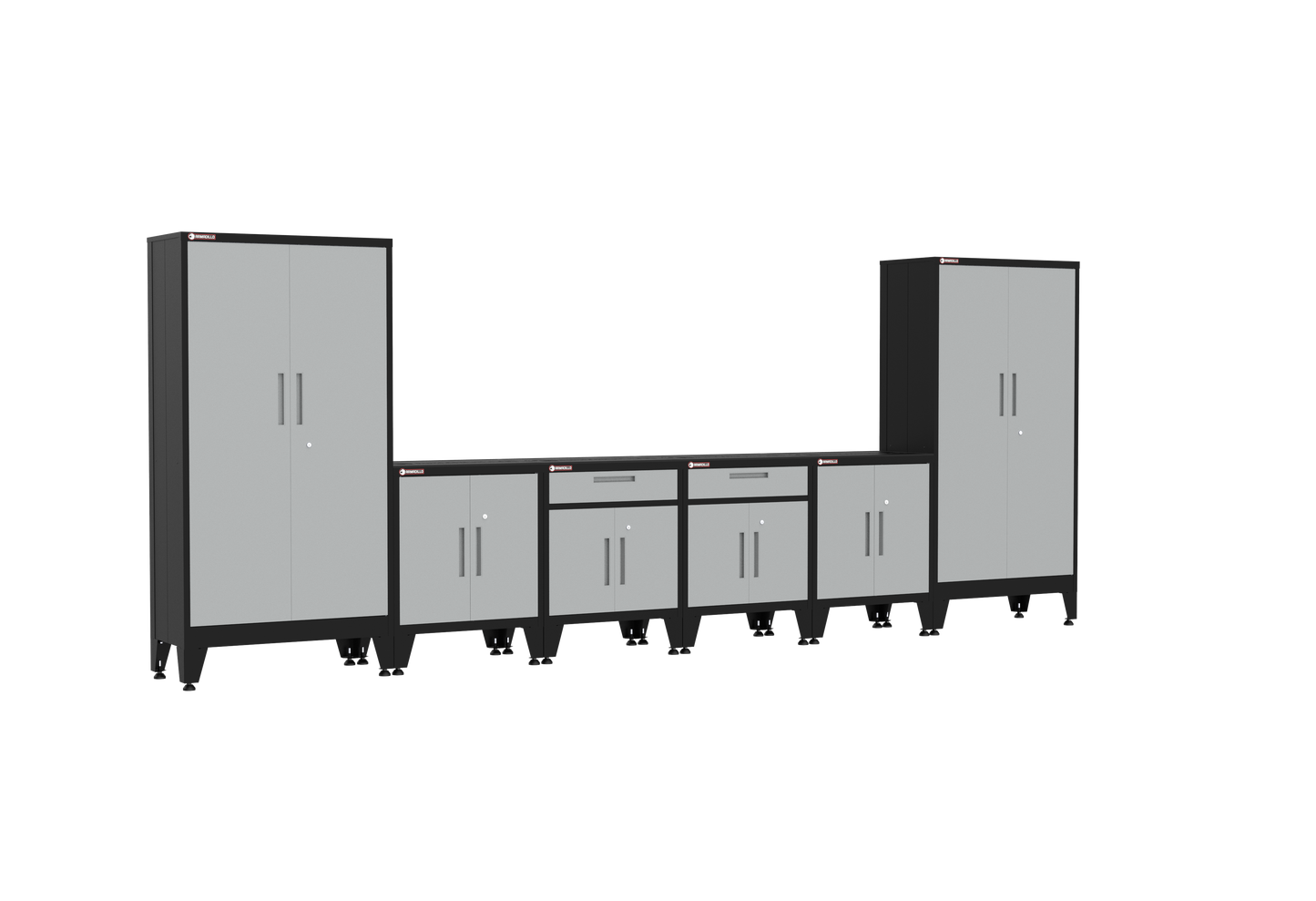 6-Piece Garage Cabinet Storage and Organization Set with Levelers in Grey