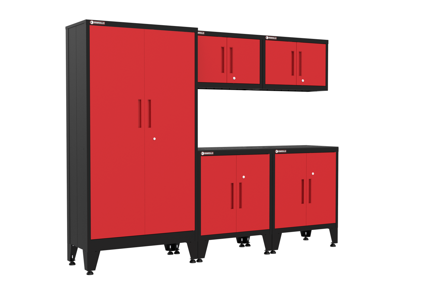 5-Piece Garage Cabinet Storage and Organization Set with Levelers in Red