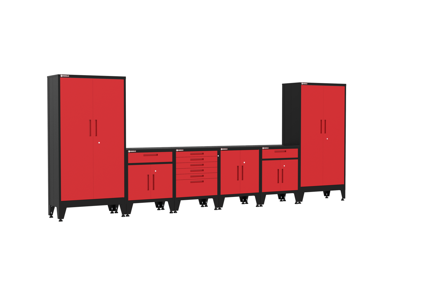 6-Piece Garage Cabinet Storage and Organization Set with Levelers in Red