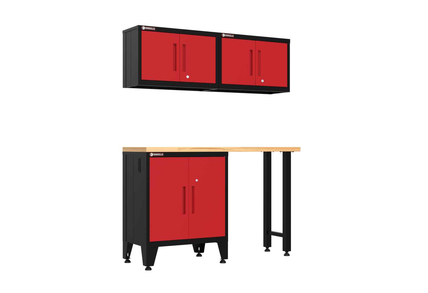 4-Piece Garage Cabinet Storage and Organization Set with Levelers in Red