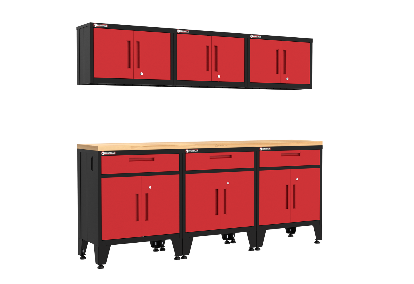 7-Piece Garage Cabinet Storage and Organization Set with Levelers in Red