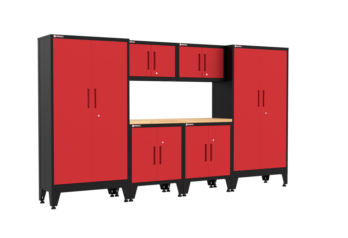 7-Piece Garage Cabinet Storage and Organization Set with Levelers in Red