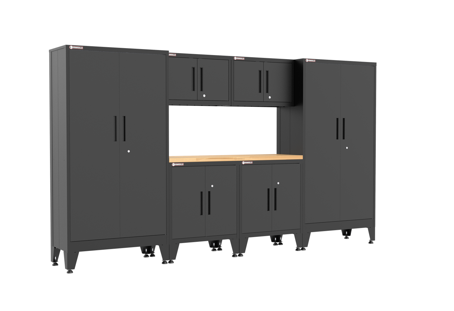 7-Piece Garage Cabinet Storage and Organization Set with Levelers in Black