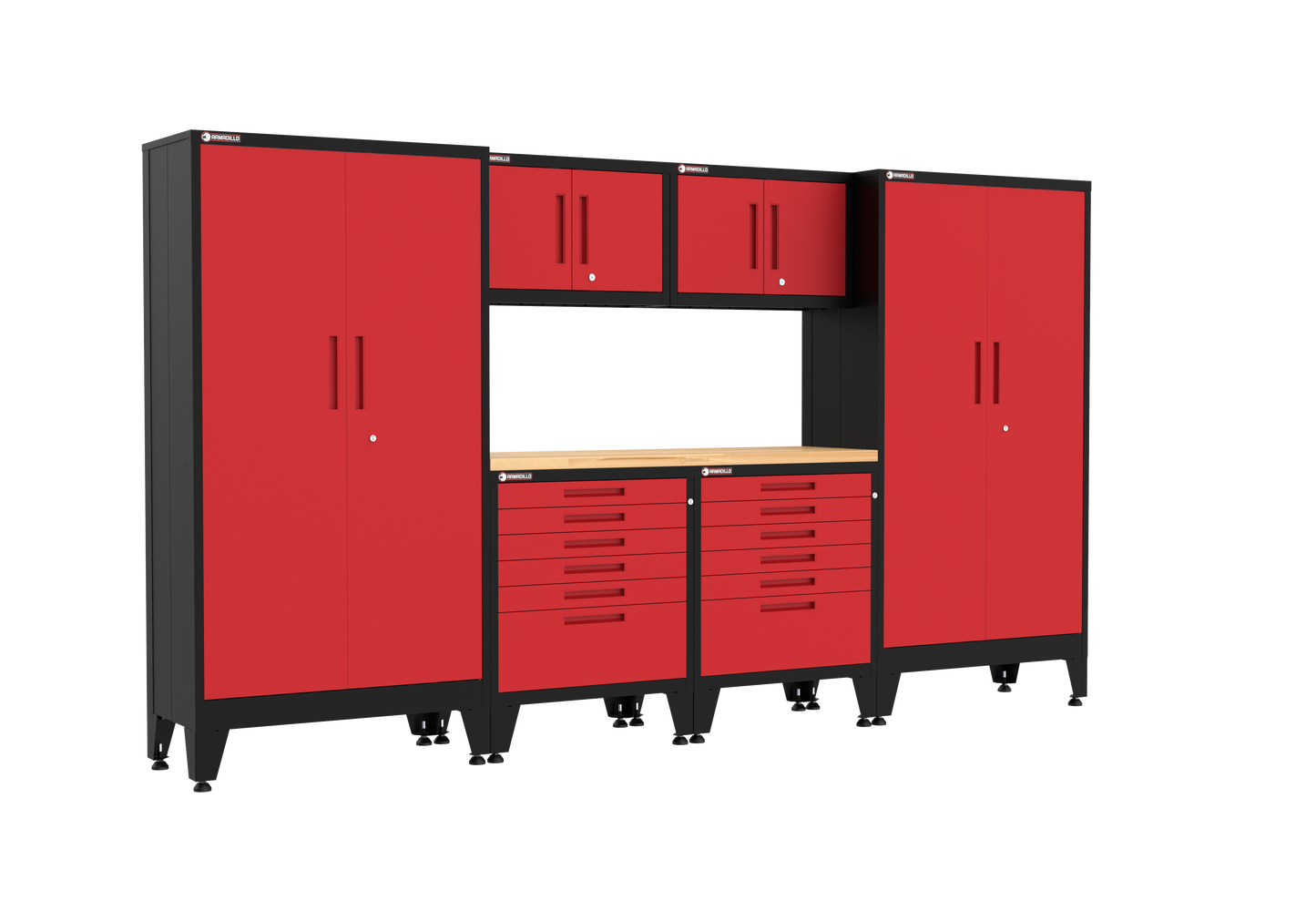 7-Piece Garage Cabinet Storage and Organization Set with Levelers in Red